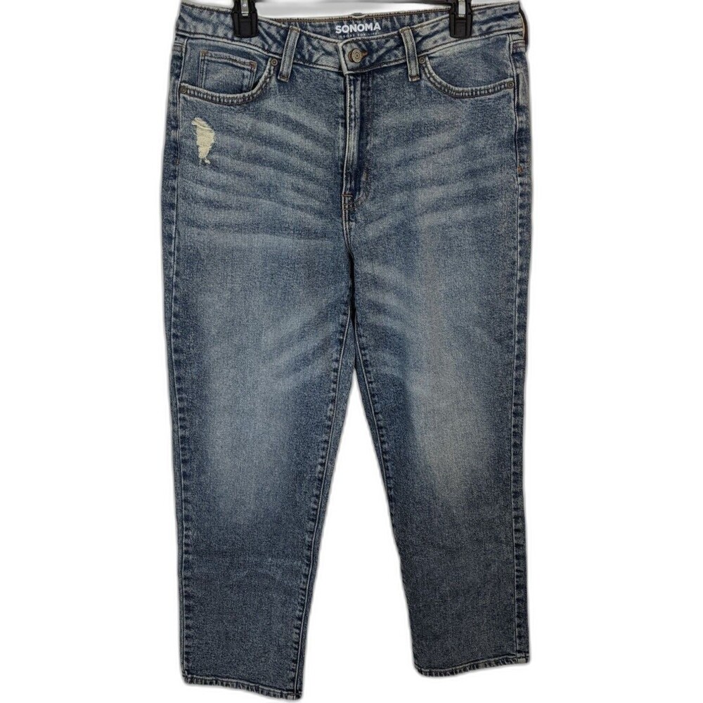 Sonoma Women's Jean Vintage Style High Rise Straight Leg Lightly Distressed 14